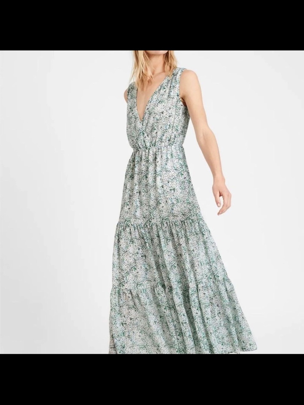 Banana Republic Green Floral Tiered Maxi Dress